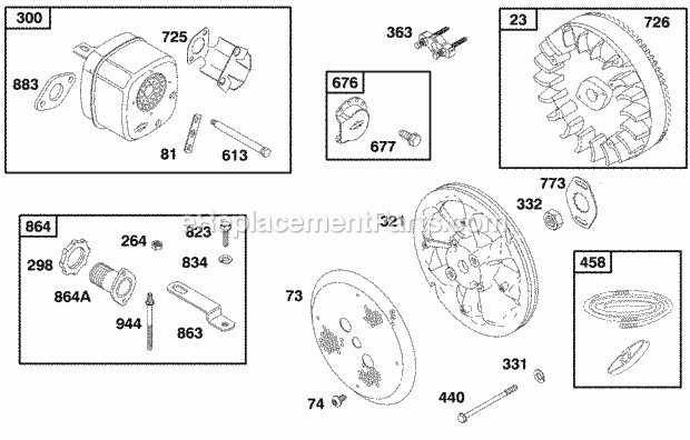 Briggs and Stratton 32K437-0112-01 Engine Flywheel Muffler Booster Fan Starter Rope Diagram