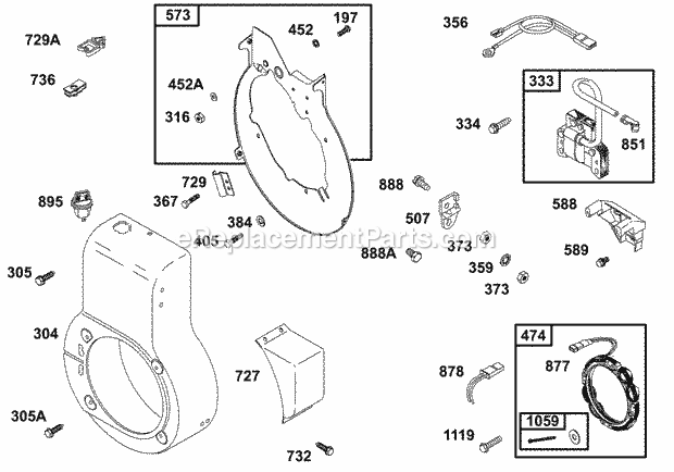 Briggs and Stratton 32K437-0112-01 Engine Blower Housing Alternator Backplate Wires Diagram