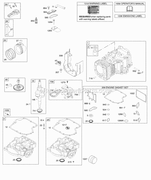 Briggs and Stratton 331707-0115-B1 Engine Camshaft Crankshaft Cylinder Engine Sump Gasket Set-Engine OperatorS Manual Piston Rings And Connecting Rod Warning Label Diagram