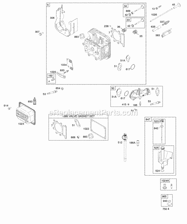 Briggs and Stratton 33M777-0036-G1 Engine Cylinder Head Gasket Set-Valve Intake Manifold Lubrication Valves Diagram