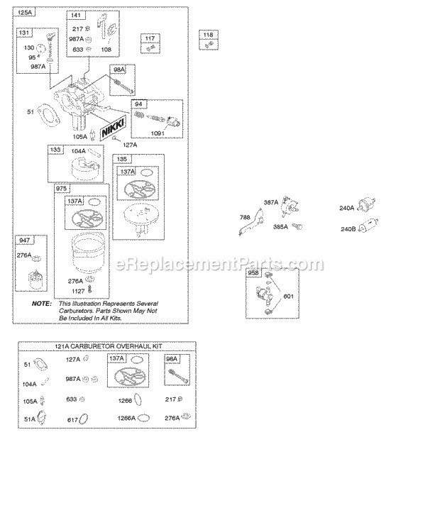 Briggs and Stratton 33M777-0111-E1 Engine Carburetor Fuel Supply Kit-Carburetor Overhaul Diagram