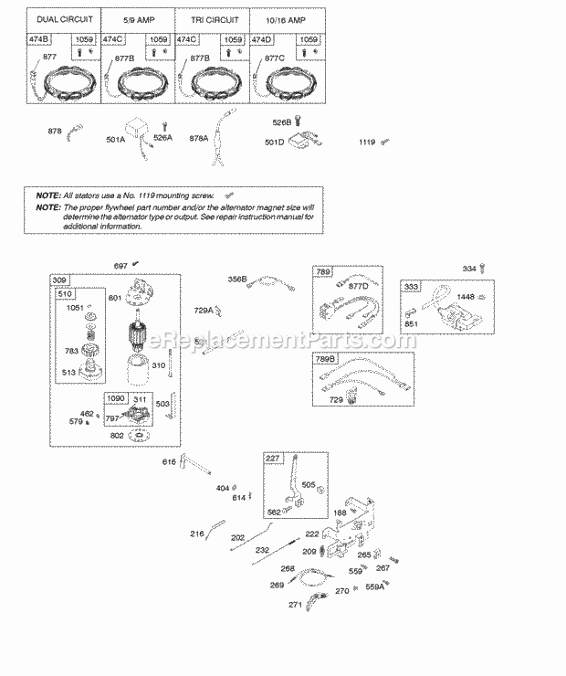 Briggs and Stratton 33M777-0114-B1 Engine Alternator Controls Electric Starter Governor Spring Ignition Diagram