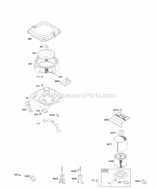 Briggs and Stratton 350442-1249-E1 Engine Exhaust System Diagram