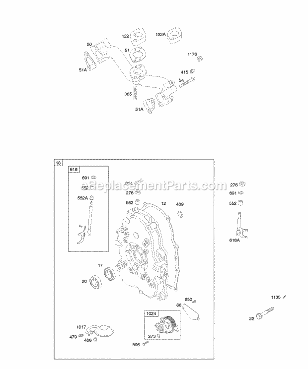 Briggs and Stratton 350447-0134-01 Engine Crankcase CoverSump Intake Manifold Diagram