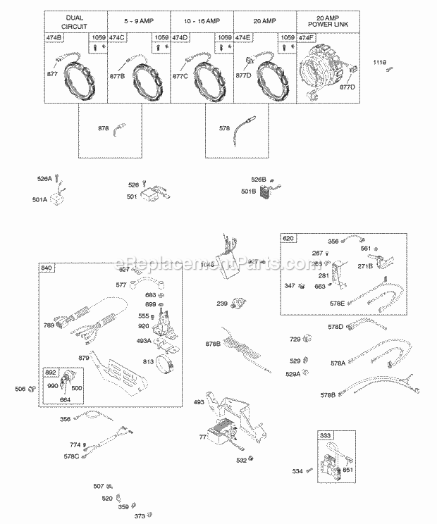 Briggs and Stratton 350447-1075-E1 Engine Rewind Starter Diagram