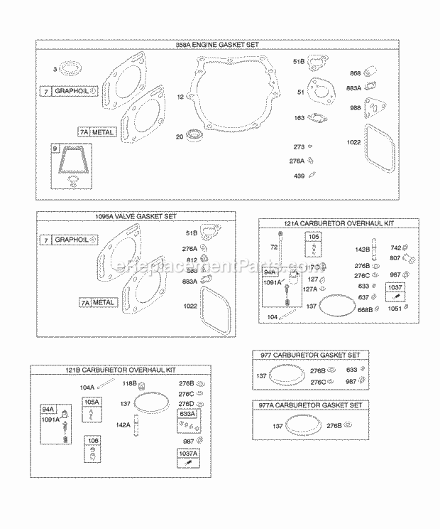 Briggs and Stratton 350772-1045-A1 Engine Carburetor Overhaul KitsSets Engine Gasket Set Valve Gasket Set Diagram