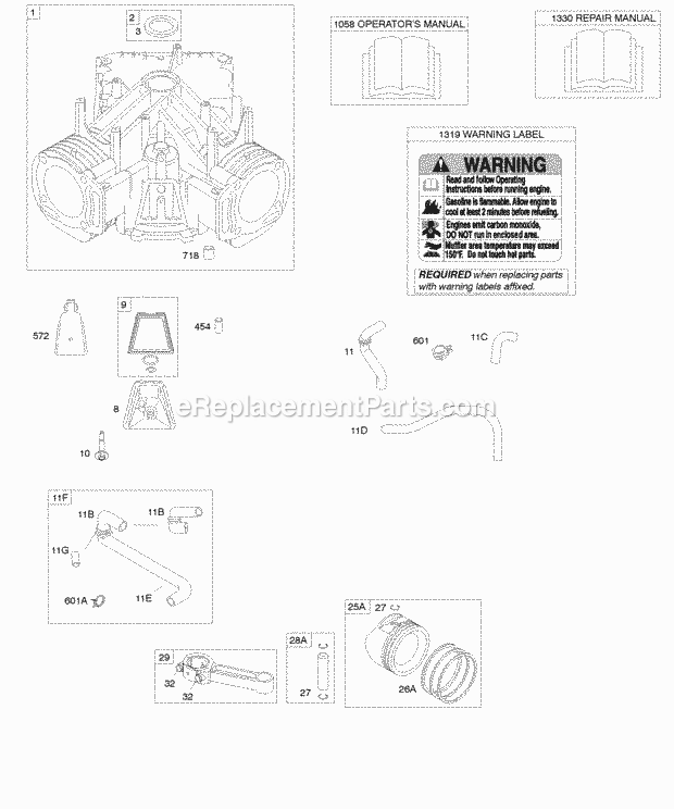 Briggs and Stratton 350777-0035-01 Engine Cylinder PistonRingsConnecting Rod Diagram