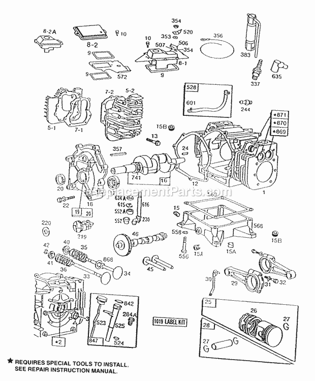 Briggs and Stratton 400437-4015-01 Engine Cylinder Sump Cover Heads Diagram