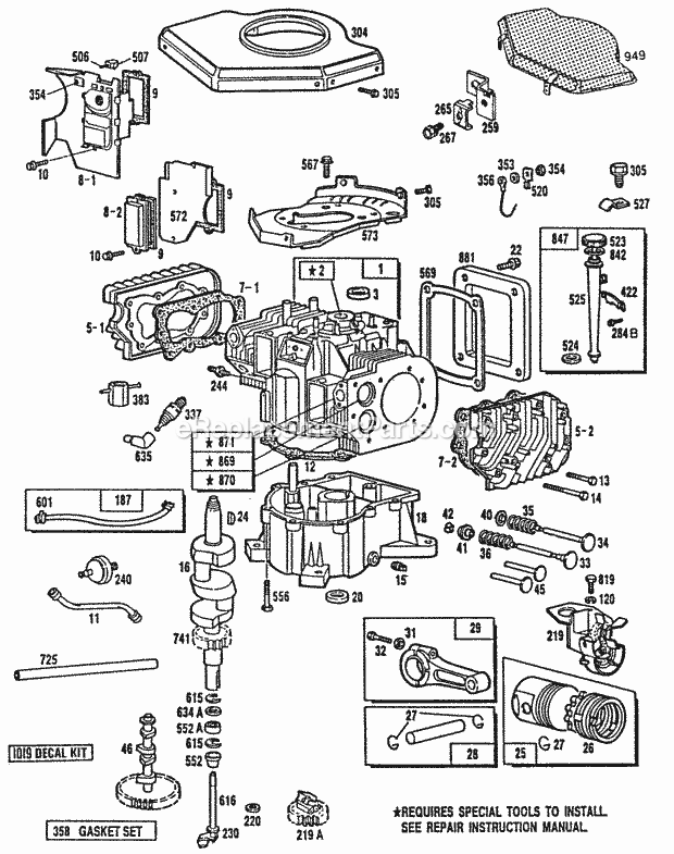 Briggs and Stratton 400707-0125-01 Engine CylCyl HeadsPistonSump Diagram