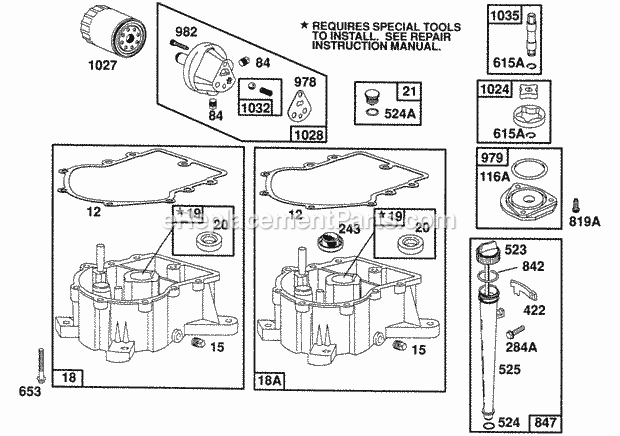 Briggs and Stratton 400707-1207-99 Engine Sump Base Oil Pump Parts Diagram
