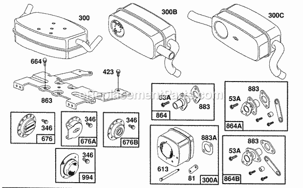 Briggs and Stratton 400707-1218-01 Engine Mufflers Groups Deflectors Diagram