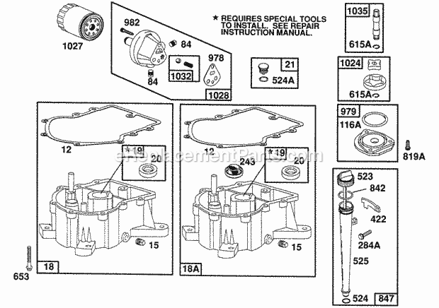 Briggs and Stratton 400707-1221-02 Engine Sump Base Oil Pump Parts Diagram