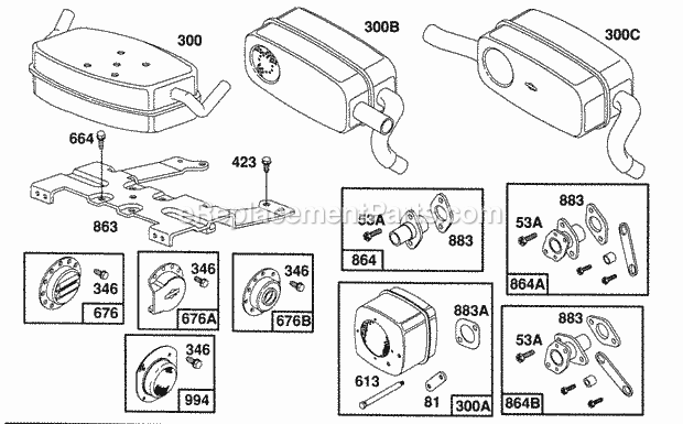 Briggs and Stratton 400777-1219-01 Engine Mufflers Groups Deflectors Diagram