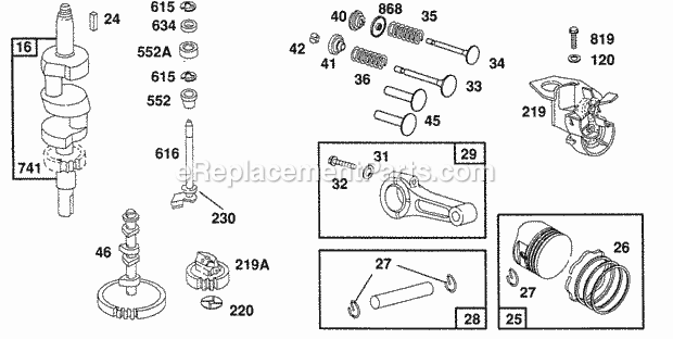 Briggs and Stratton 400777-1219-01 Engine Piston Group Gears Diagram