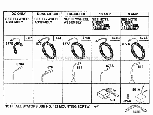 Briggs and Stratton 400777-1219-01 Engine Alternator Chart Diagram