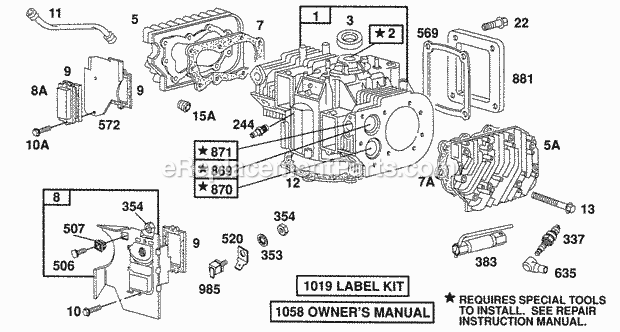 Briggs and Stratton 400777-1219-01 Engine CylinderCylinder Heads Diagram