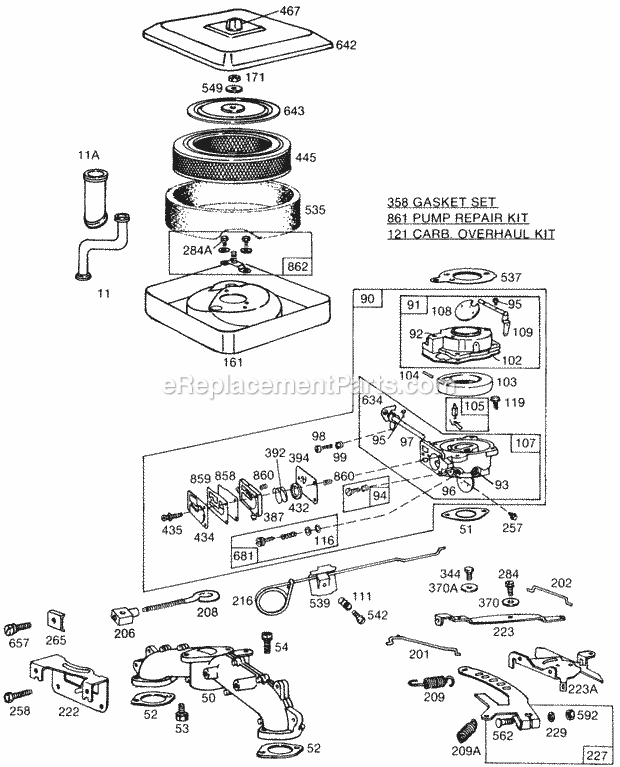 Briggs and Stratton 401417-0013-99 Engine Carburetor AssyManifoldAC Diagram