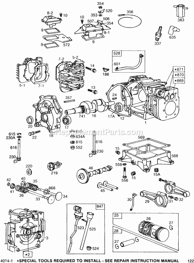 Briggs and Stratton 401417-0013-99 Engine CylinderCylinder HeadsSump Diagram