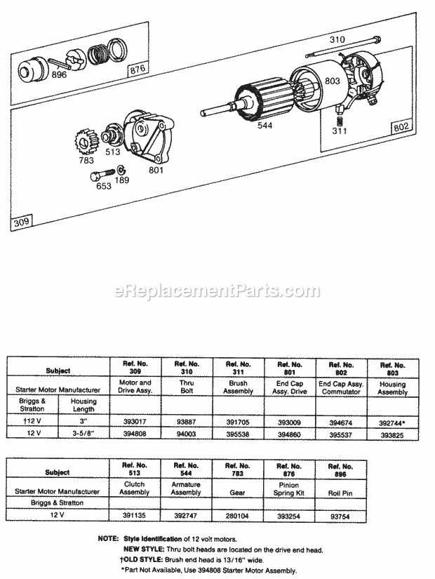 Briggs and Stratton 401417-0013-99 Engine Electric Starter And Chart Diagram