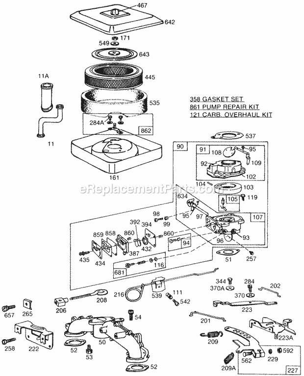 Briggs and Stratton 401417-0129-99 Engine Carburetor AssyManifoldAC Diagram