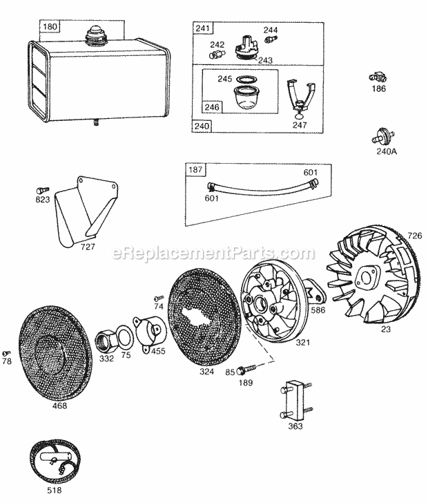 Briggs and Stratton 401417-0134-99 Engine Fuel TankFlywheelScreens Diagram