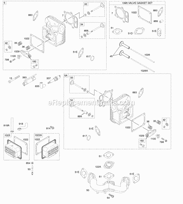 Briggs and Stratton 401577-0129-B1 Engine Cylinder Head Gasket Set-Valve Intake Manifold Valves Diagram