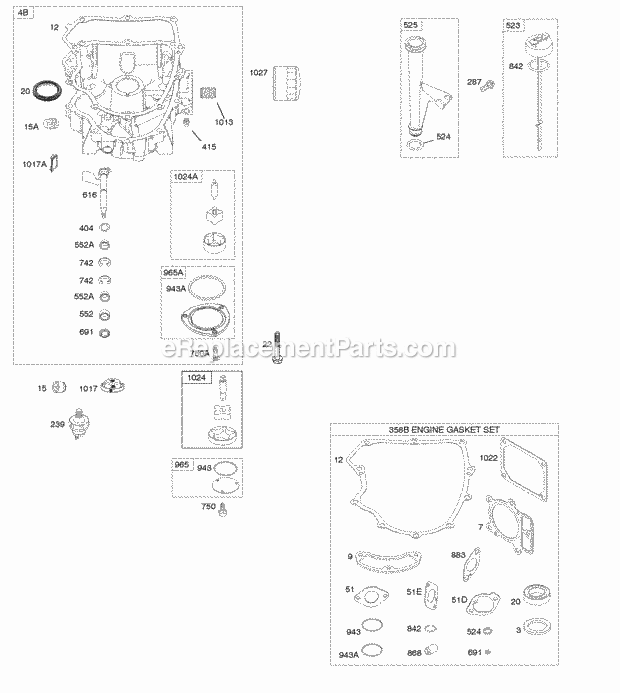 Briggs and Stratton 401577-0130-B1 Engine Engine Sump Gasket Set-Engine Lubrication Diagram