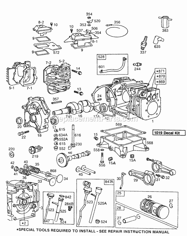 Briggs and Stratton 402415-0691-01 Engine CylinderCylinder HeadsSump Diagram
