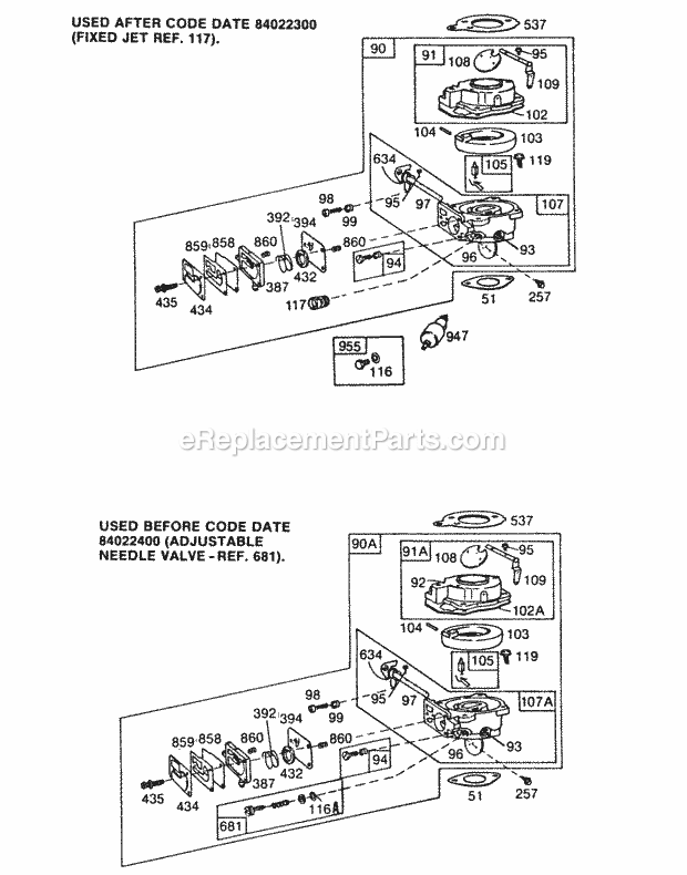 Briggs and Stratton 402415-0691-01 Engine Carburetor Assemblies Diagram