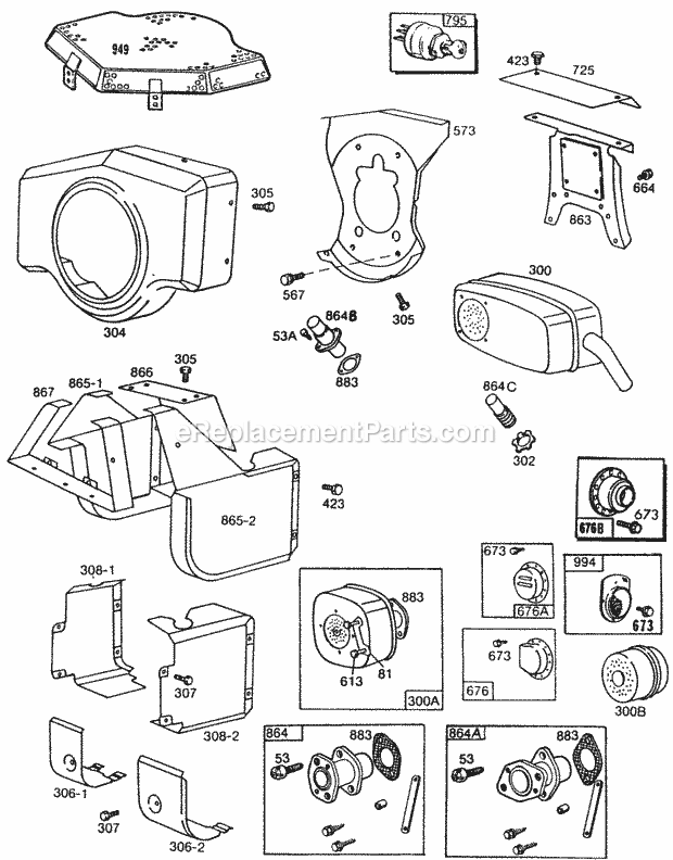 Briggs and Stratton 402415-0693-01 Engine BlowerhsgMufflersShielding Diagram