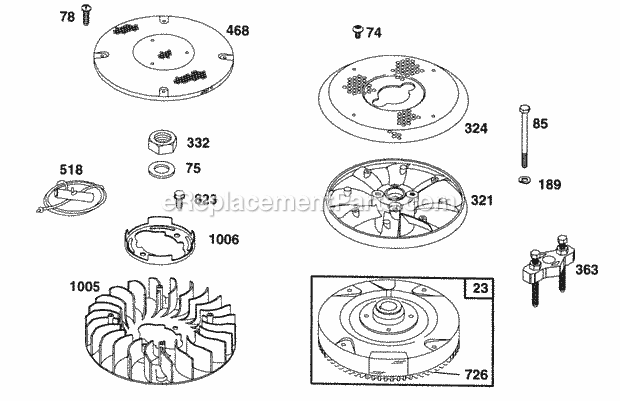 Briggs and Stratton 402417-1505-01 Engine Flywheel Screens Diagram