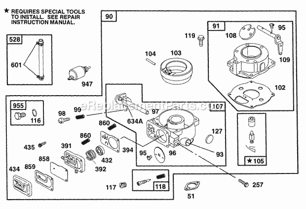 Briggs and Stratton 402437-1206-01 Engine Carburetor Assembly Diagram