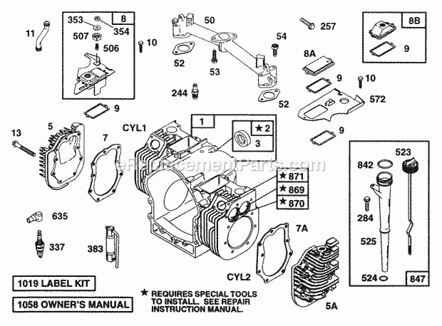 Briggs and Stratton 402447-1116-02 Engine CylinderCyl HeadsPiston Diagram