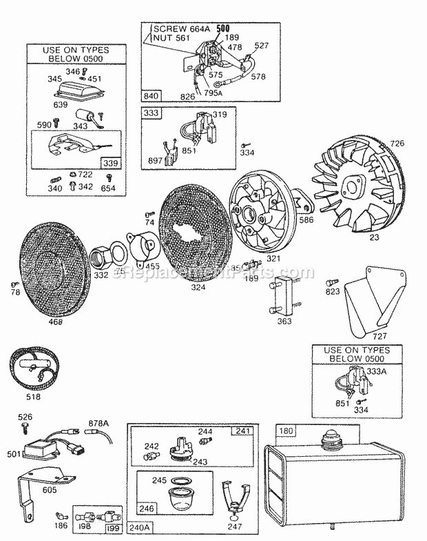 Briggs and Stratton 402451-0691-99 Engine Fuel TankFlywheelScreens Diagram