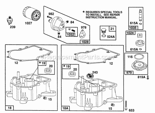 Briggs and Stratton 402707-1222-01 Engine Sump BasesOil Pump Diagram