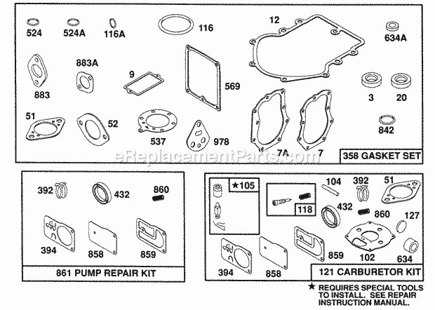 Briggs and Stratton 402707-1502-01 Engine Gasket Sets Diagram