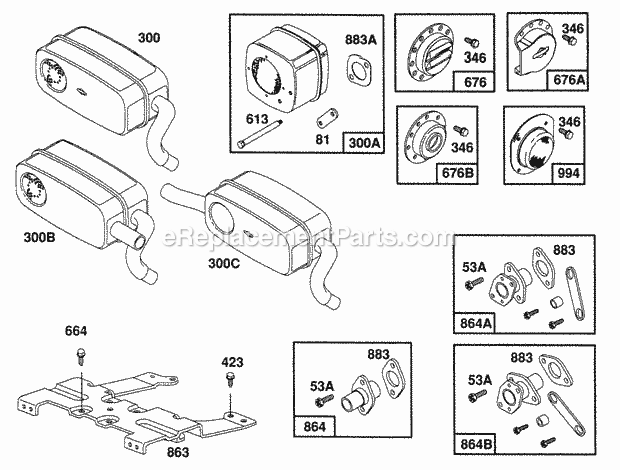 Briggs and Stratton 402707-1502-01 Engine Mufflers Groups Deflectors Diagram