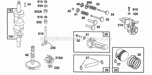 Briggs and Stratton 402707-1502-01 Engine Piston Group Gears Diagram