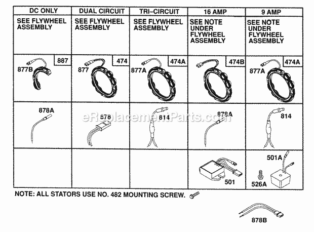 Briggs and Stratton 402707-1502-01 Engine Alternator Chart Diagram