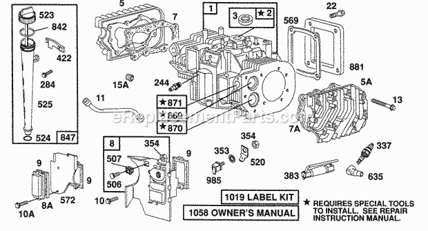 Briggs and Stratton 402707-1502-01 Engine CylinderCylinder Heads Diagram