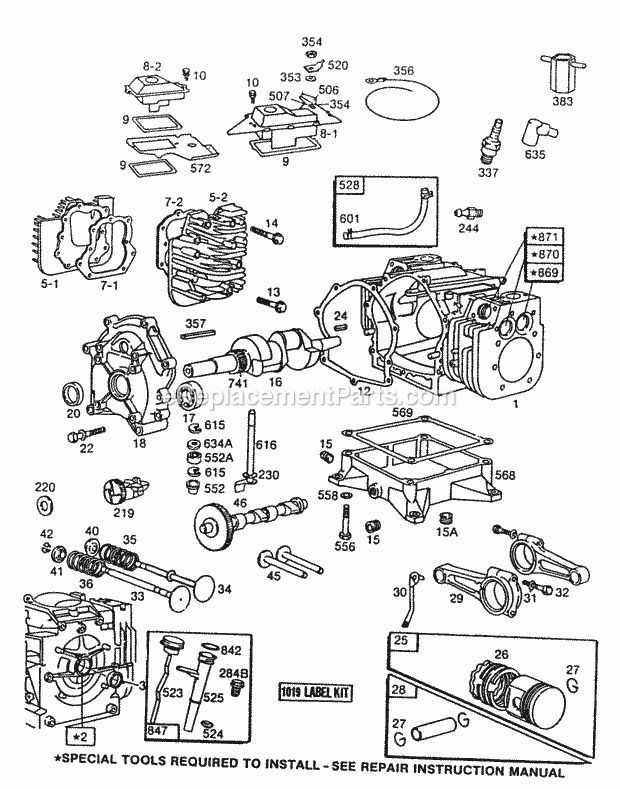 Briggs and Stratton 404437-0100-01 Engine CylinderCylinder HeadsSump Diagram