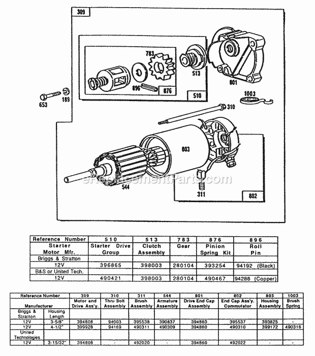 Briggs and Stratton 404437-0100-01 Engine Electric Starter And Chart Diagram