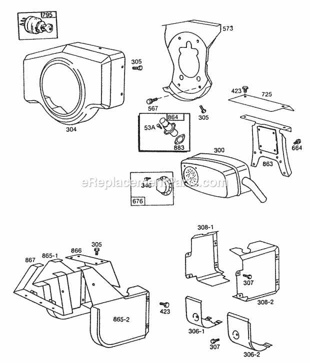 Briggs and Stratton 404437-0104-01 Engine BlowerhsgMufflersShielding Diagram