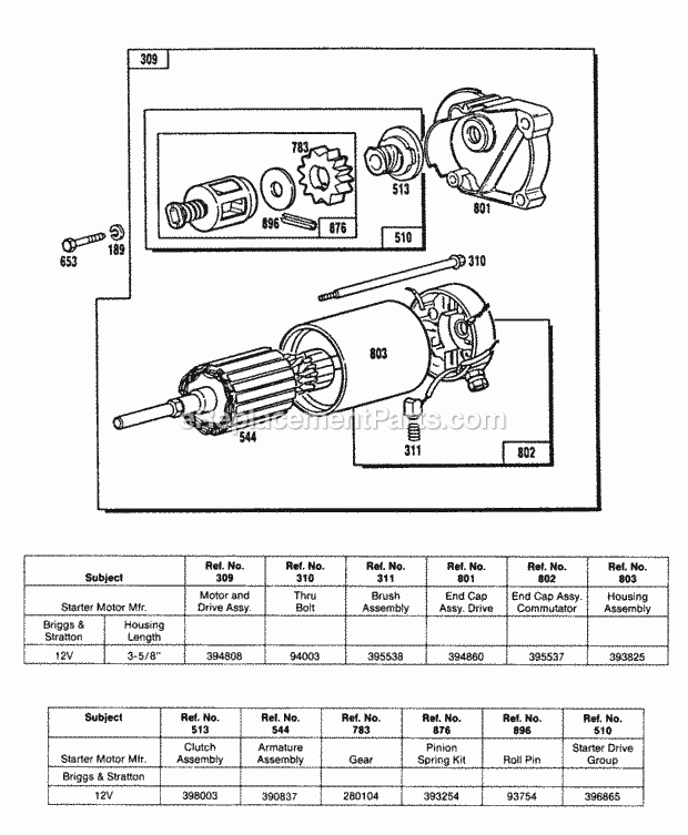 Briggs and Stratton 404707-0100-01 Engine Electric Starter And Chart Diagram