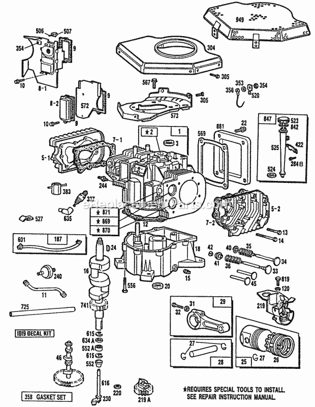 Briggs and Stratton 404707-0102-01 Engine CylinderCylinder HeadsSump Diagram