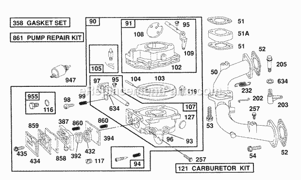 Briggs and Stratton 404707-1202-01 Engine Carburetor AssemblyManifold Diagram