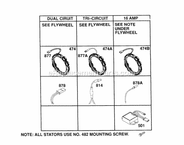 Briggs and Stratton 404707-1502-01 Engine Alternator Chart Diagram