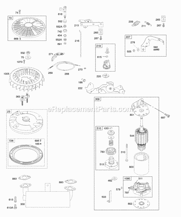 Briggs and Stratton 405777-0118-E1 Engine Controls Electric Starter Exhaust System Flywheel Governor Spring Diagram