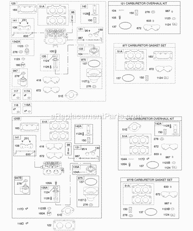 Briggs and Stratton 405777-0136-E1 Engine Carburetor Kit - Carburetor Overhaul Diagram