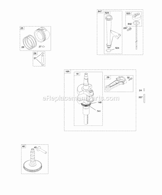 Briggs and Stratton 406577-0418-E1 Engine Camshaft Crankshaft Lubrication Piston Rings Connecting Rod Diagram